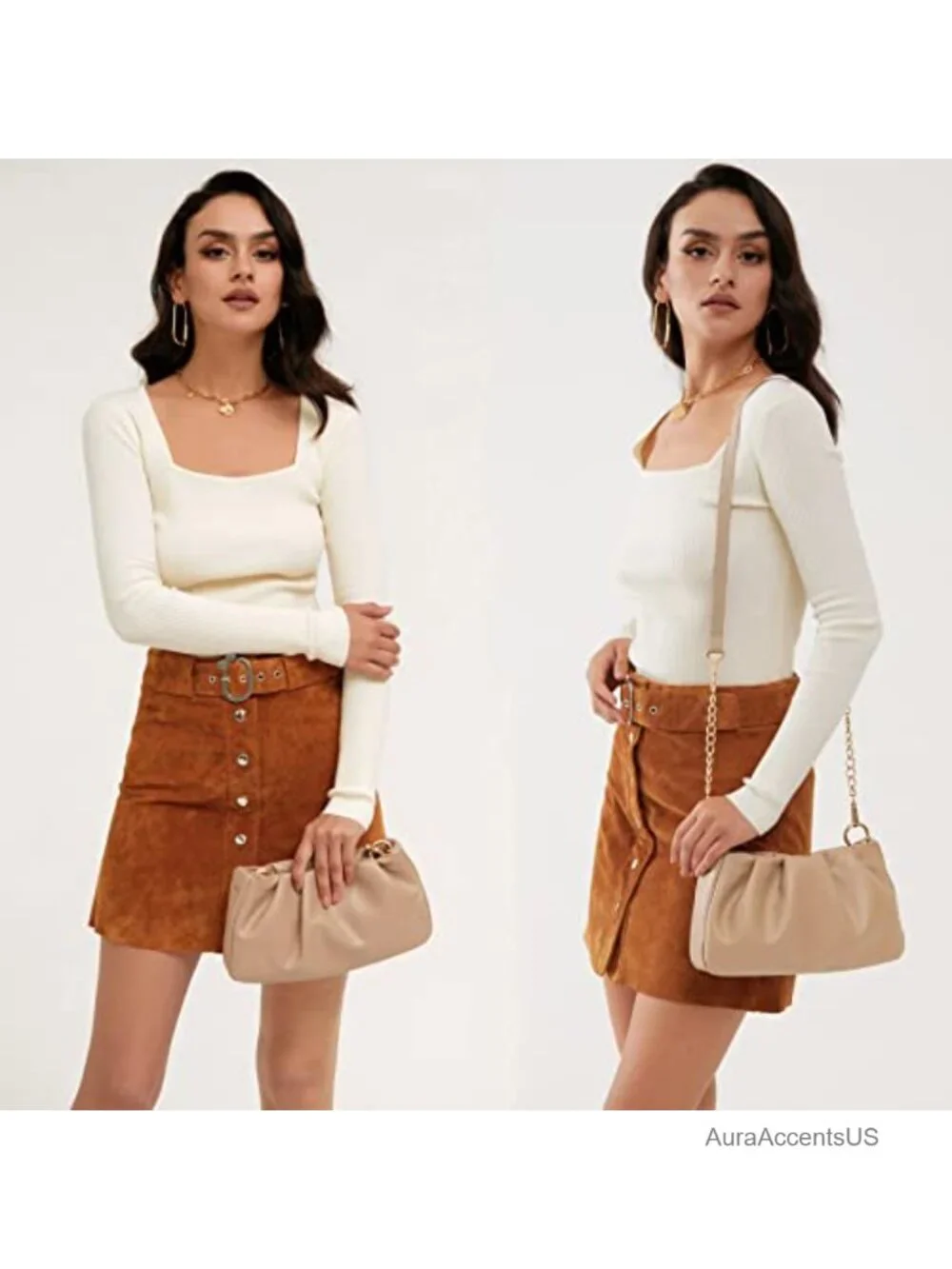 Cloud Pouch Hobo Bag Vegan Leather Crossbody Detachable Chain